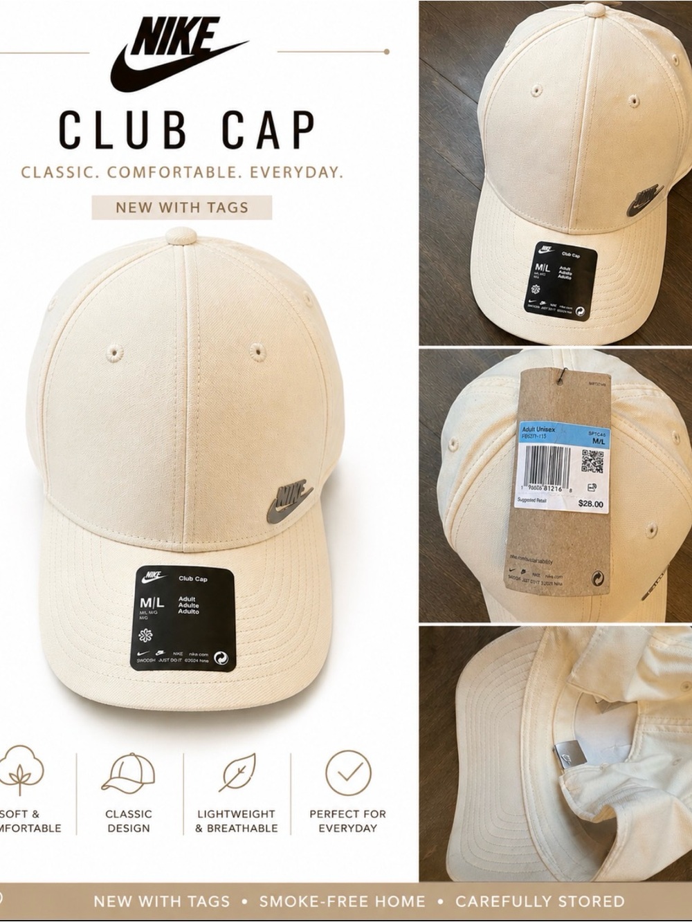 Nike Club Cap in Beige/Cream with Metal Swoosh